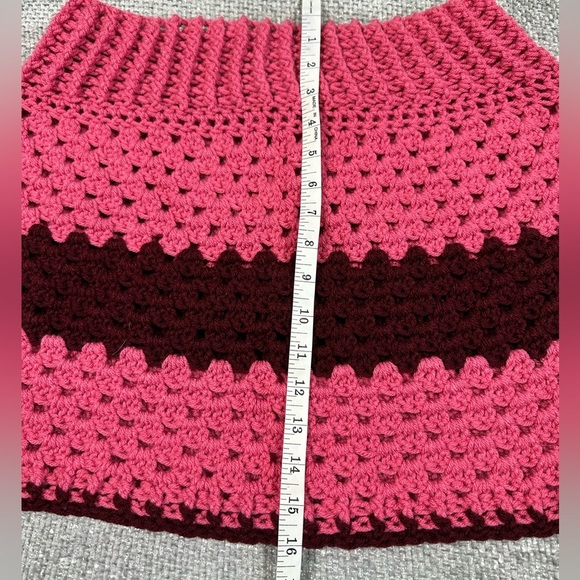 Handmade Chunky Knit Pink Burgundy Crochet Poncho Shawl Boho Granny Cottage‎ - Picture 7 of 10
